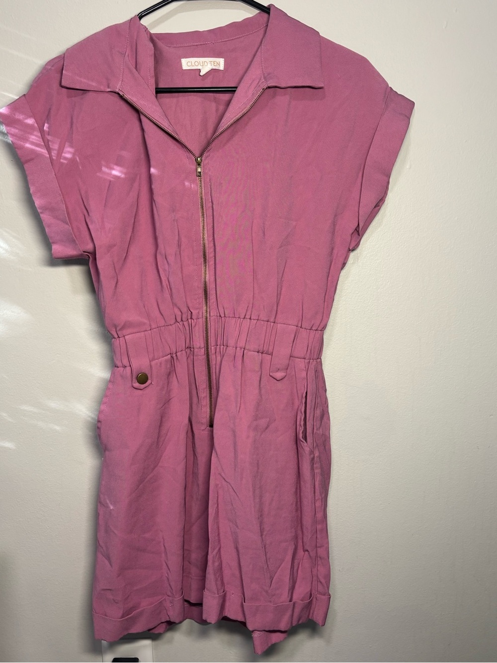 Cloud Ten Pink Short-Sleeve Zip Front Romper